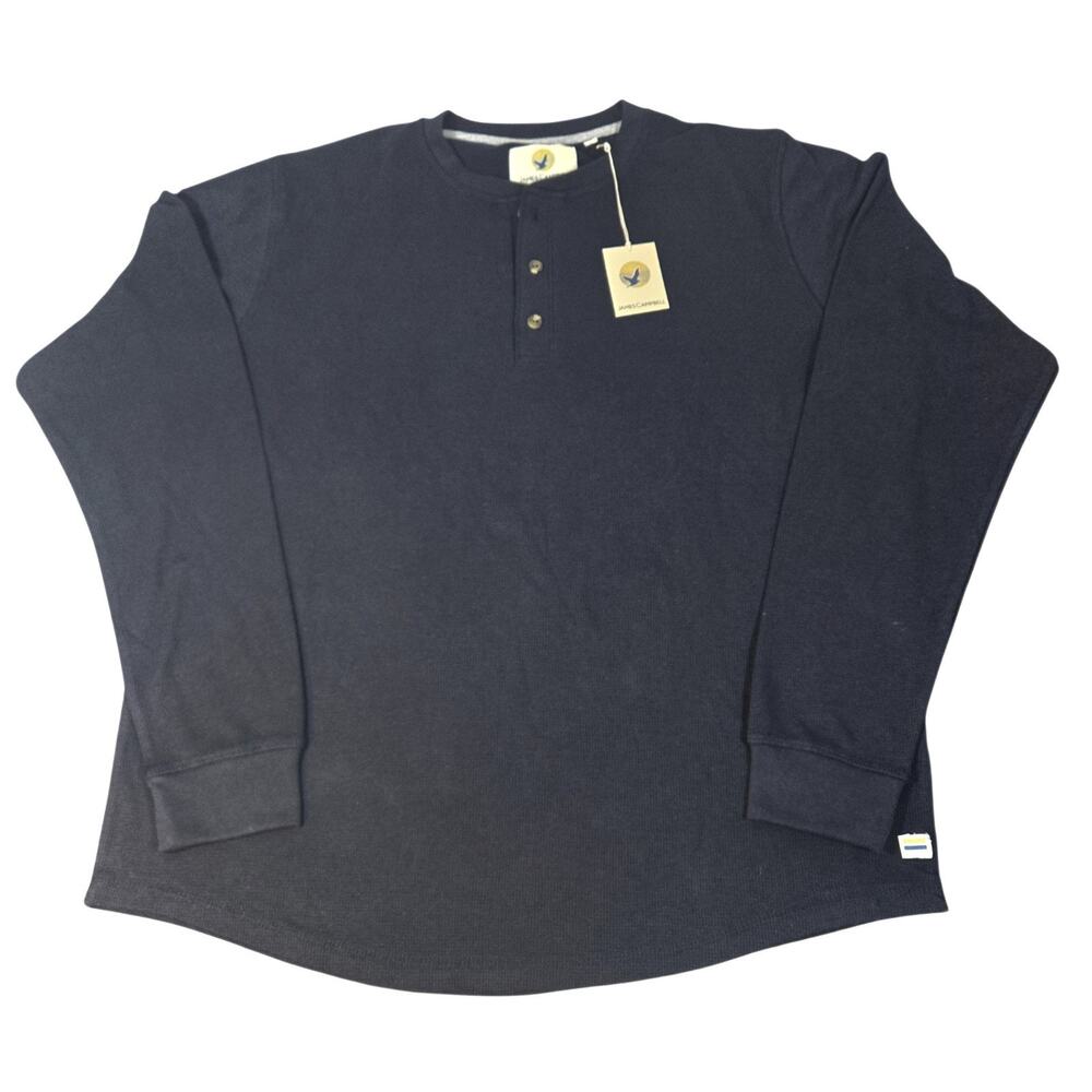 NWT JAMES CAMPBELL Navy Blue Thermal Henley Long Sleeve Waffle Knit Mens Shirt L